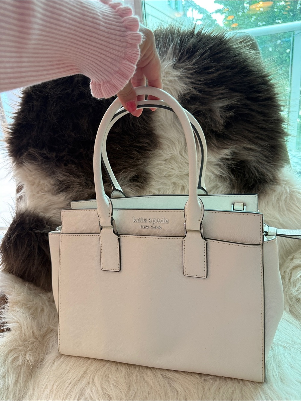 kate spade Cream Structured Satchel with Top Handles - Picture 2 of 6